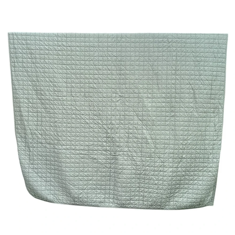 Sonoma Quilted Sage Green Quilt Full/Queen Linen Cotton Square Stitch Bedspread